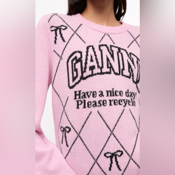 NWTA Ganni Pink Graphic Bow Sweater - Picture 4 of 7